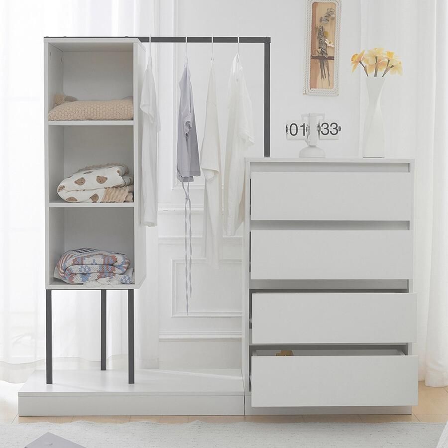 Pugsdrly Ladekast kastencombinatie witte kast dressoir kledingrek afmetingen: L140 D40 H135 wit