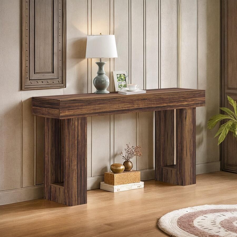 Pugsdrly Lange console 160 cm rechthoekige salontafel achter de bank boerderijtafel voor hal gang woonkamer (rustiek bruin)