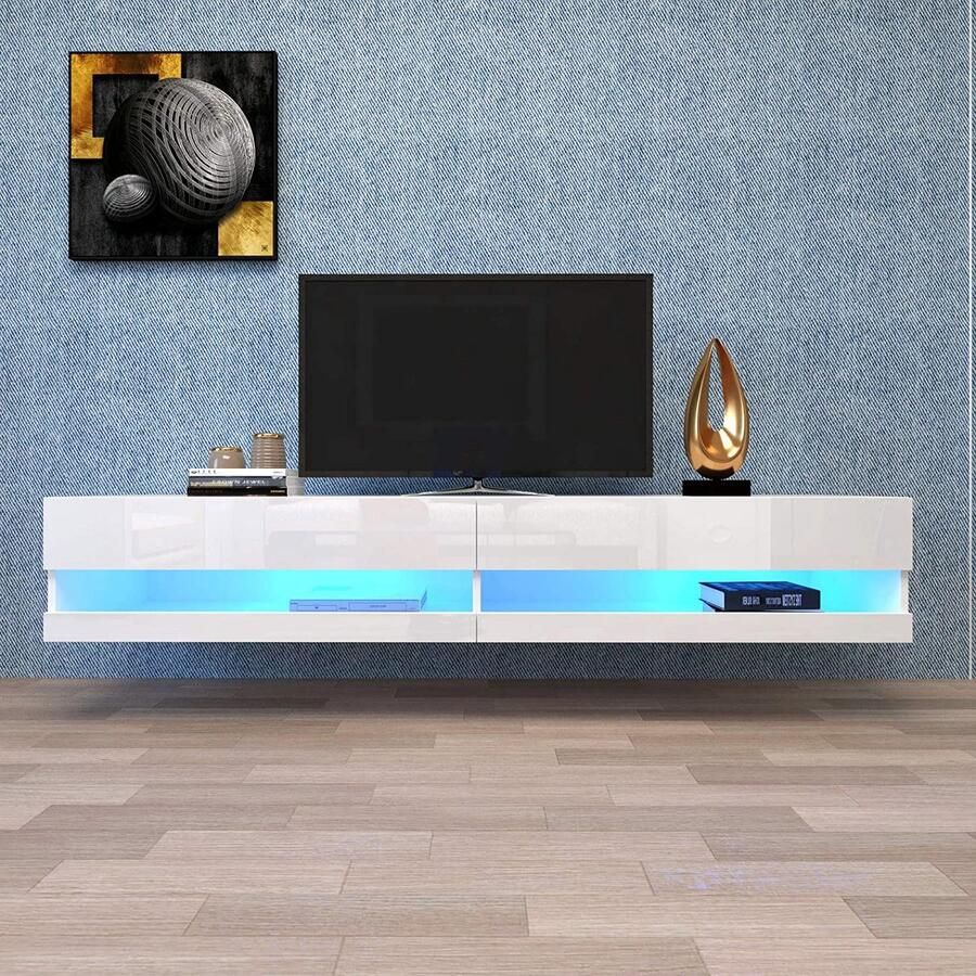 Pugsdrly LED-tv-kast tv-lowboard in wit met ledverlichting hoogwaardige tv-kast met veel opbergruimte voor uw woonkamer 140x40x30 5 cm wit