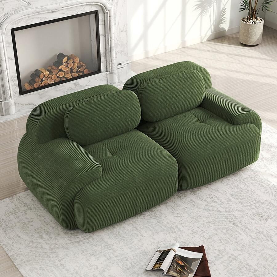 Pugsdrly Loveseat 82'' in corduroy modulair combineerbaar met gebogen armleuningen en antislipvoet hoogelastische vulling voor woonkamer slaapkamer en thuisbioscoop Green