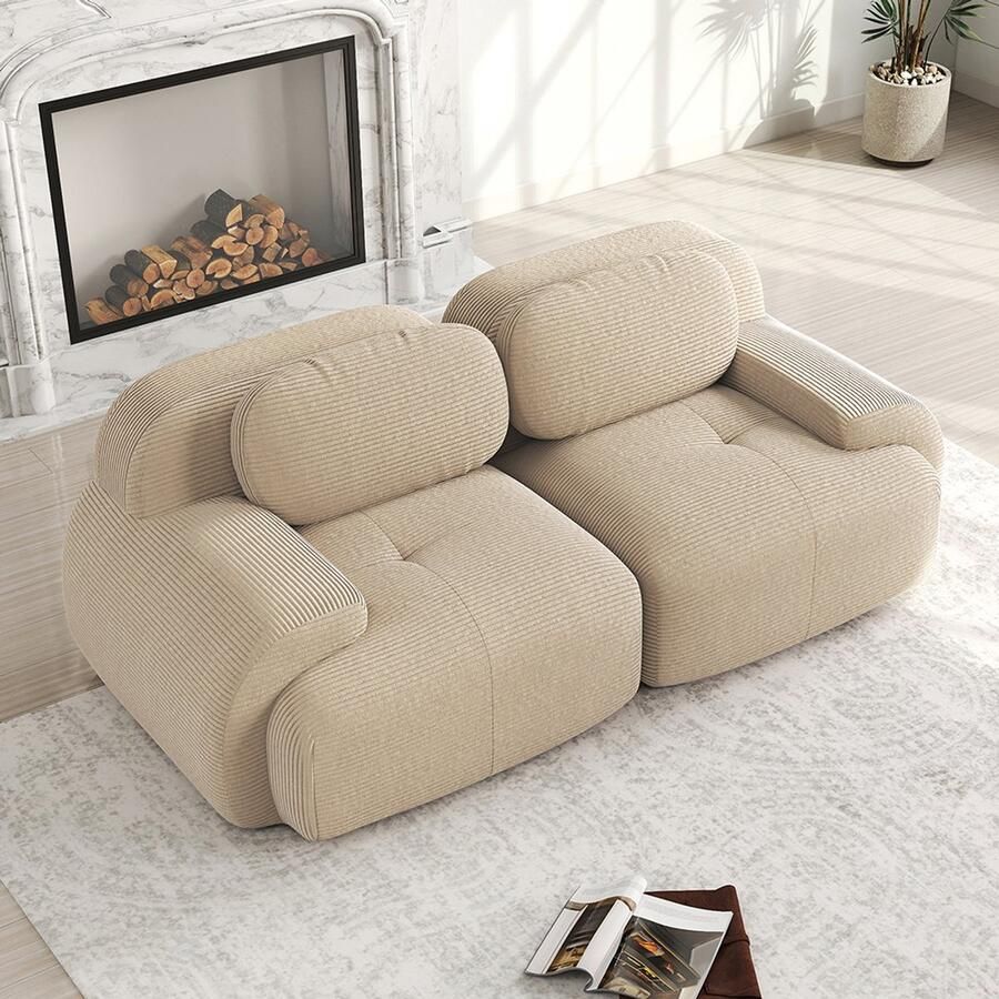 Pugsdrly Loveseat 82'' van corduroy modulair combineerbaar met gebogen armleuningen en antislipbodem hoogelastische vulling voor de woonkamer slaapkamer en thuisbioscoop beige