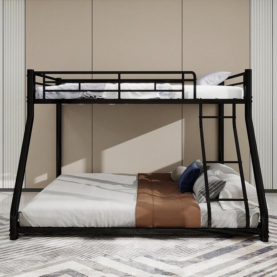Pugsdrly Metalen stapelbed Twin Over Full stevig metalen stapelbedframe stapelbed Twin Over Full met ladder en veiligheidsrail over de hele lengte voor tieners en volwassenen geruisloos