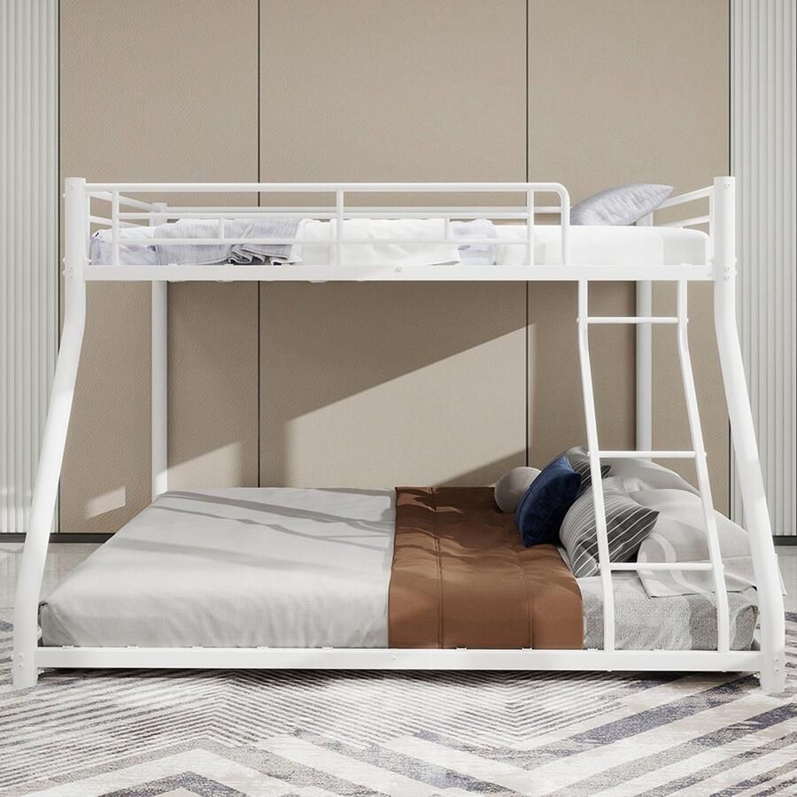 Pugsdrly Metalen stapelbed Twin Over Full stevig metalen stapelbedframe stapelbed Twin Over Full met ladder en veiligheidsrail over de hele lengte voor tieners en volwassenen geruisloos