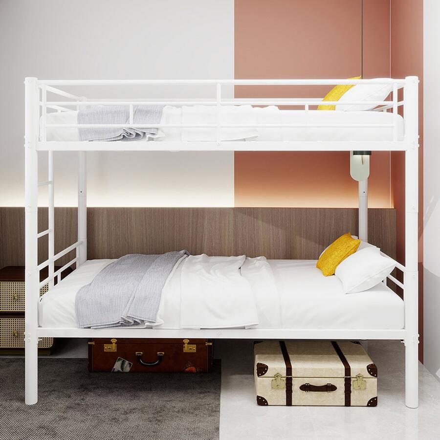 Pugsdrly Metalen stapelbed Twin over Twin voor jongens en meisjes metalen frame met ladder en veiligheidsrail ombouwbaar tot 2 bedden geen lattenbodem nodig