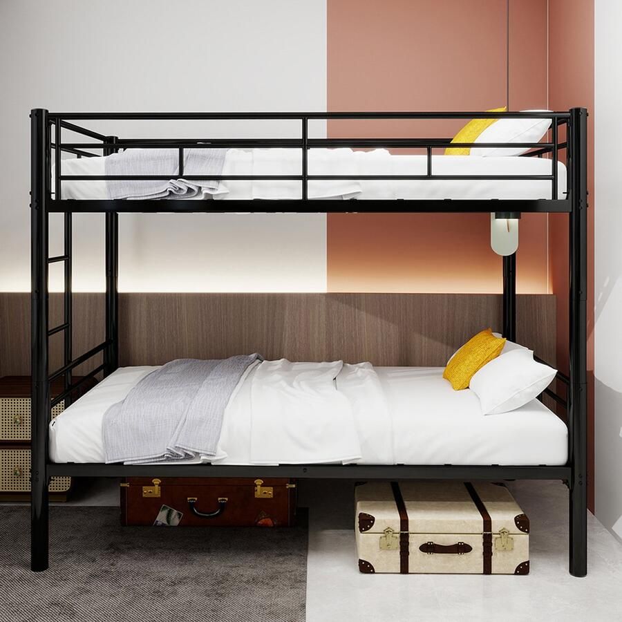 Pugsdrly Metalen stapelbed Twin over Twin voor jongens en meisjes metalen frame met ladder en veiligheidsrail ombouwbaar tot 2 bedden geen lattenbodem nodig