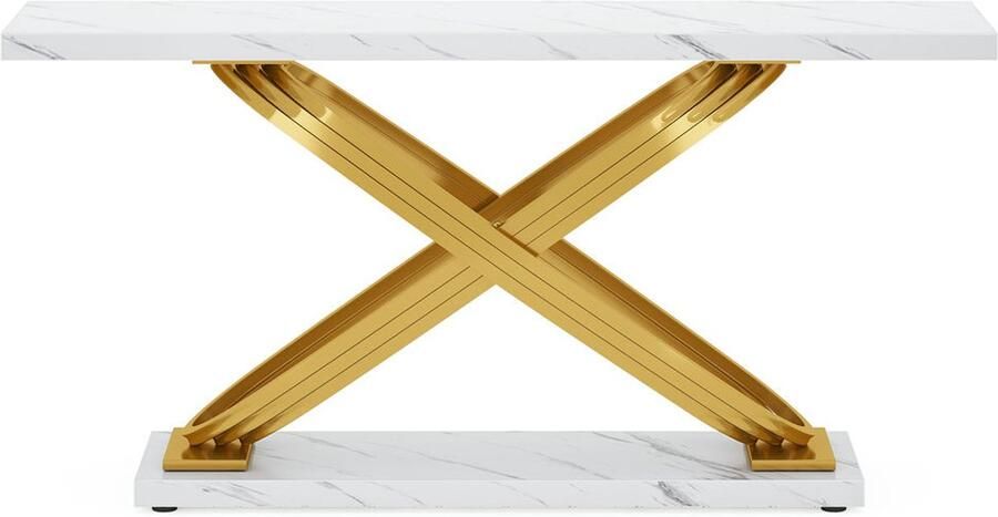 Pugsdrly Moderne console 140 x 33 x 80 cm kunstmarmer haltafel achter de bank smalle rechthoekige salontafel voor woonkamer slaapkamer hal gang goudkleurig en wit