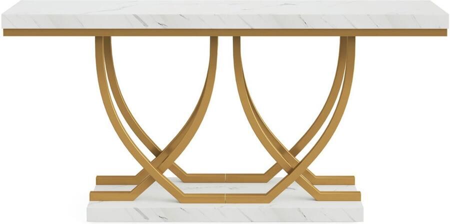 Pugsdrly Moderne consoletafel 59 inch haltafel in imitatiemarmer gouden salontafel achter de bank luxe bijzettafel voor de woonkamer hal wit en goud