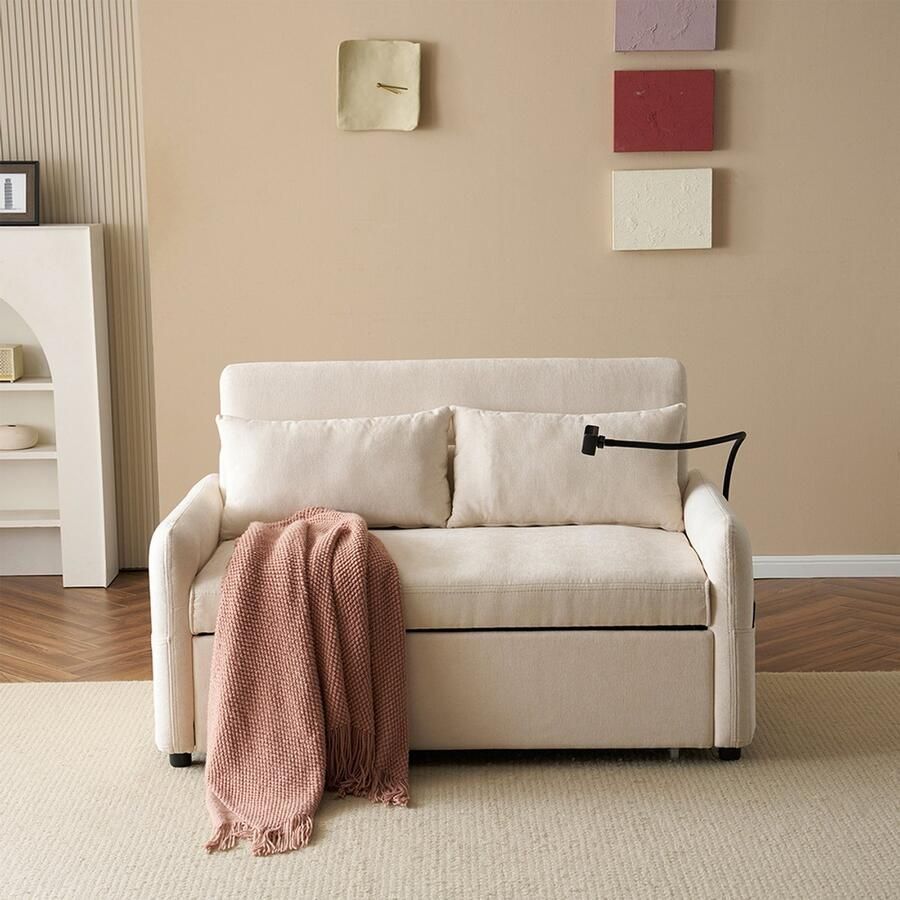 Pugsdrly Moderne dubbele opklapbare slaapbank multifunctionele bank met slaapfunctie verstelbare rugleuning mobiele telefoonhouder USB-oplaadaansluiting geschikt voor woonkamer slaapkamer thuisbioscoopappartement