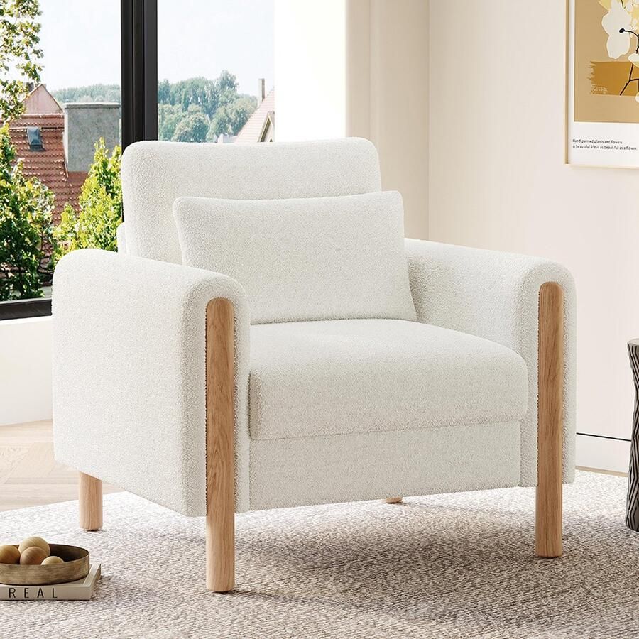 Pugsdrly Moderne fauteuil met dik kussen comfortabele fauteuil met zachte vulling relaxfauteuil voor woonkamer kantoor of slaapkamer comfortabele fauteuil wit