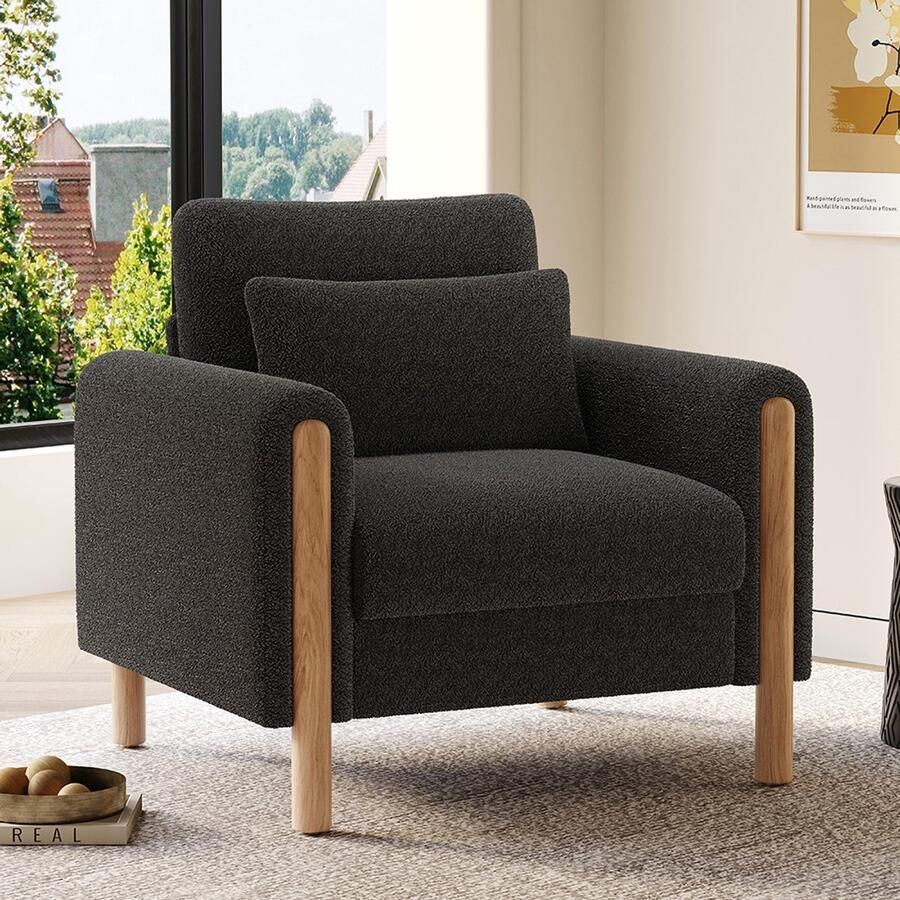Pugsdrly Moderne fauteuil met dik kussen comfortabele fauteuil met zachte vulling relaxfauteuil voor woonkamer kantoor of slaapkamer comfortabele fauteuil grijs