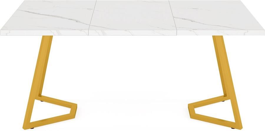 Pugsdrly Moderne gouden eettafel 140 x 80 cm witte keukentafel met gouden metalen poten kunstmarmer kleine eettafel keukentafel voor 4-6 personen rechthoekige eettafel voor appartement