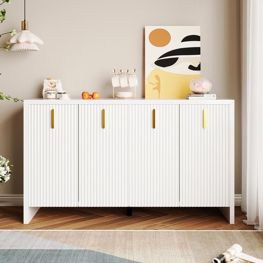Pugsdrly Moderne minimalistische witte dressoir: de perfecte combinatie van flexibele opbergruimte en elegant design dressoir met gouden handgrepen en verstelbare scheidingswanden