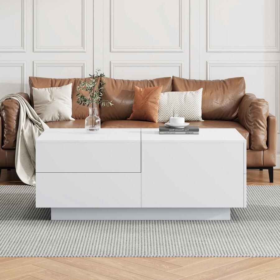 Pugsdrly Moderne salontafel koffietafel salontafel met verschuifbaar tafelblad 4 lades – Perfect voor stijlvolle woonkamers 90x55x45cm