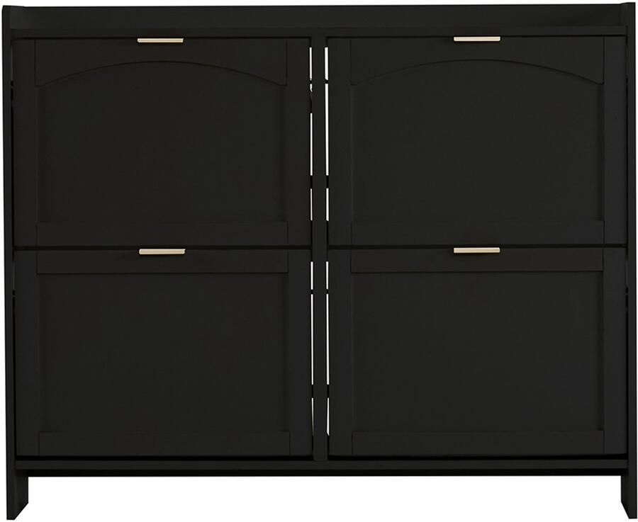 Pugsdrly Moderne schoenenkast met 4 compartimenten met kleppen losse schoenenrek open opbergvakken geschikt voor de hal of gang zwart afmetingen: L110 H90 D24 cm