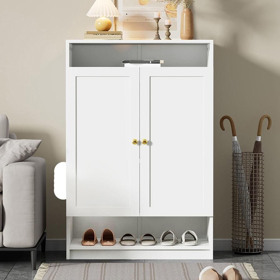 Pugsdrly Moderne schoenenkast met verstelbare planken gouden handgrepen schoenenkast met 2 deuren wit L73 P34 H109