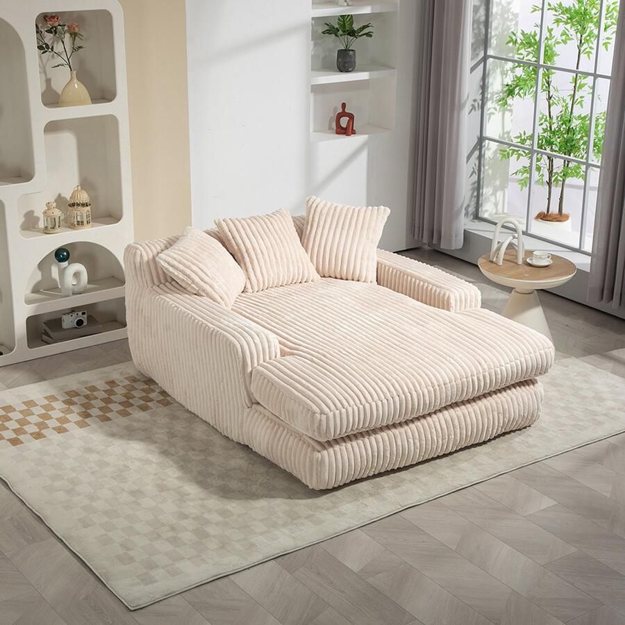 Pugsdrly Moderne slaapbank in corduroy Cloud Couch met 3 zachte kussens comfortabele bijzetbank voor in de woonkamer het appartement of op kantoor (beige)