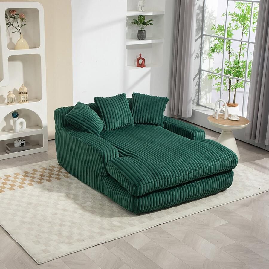 Pugsdrly Moderne slaapbank in corduroy Cloud Couch met 3 zachte kussens comfortabele slaapbank voor één persoon voor in de woonkamer appartement of kantoor (smaragdgroen)