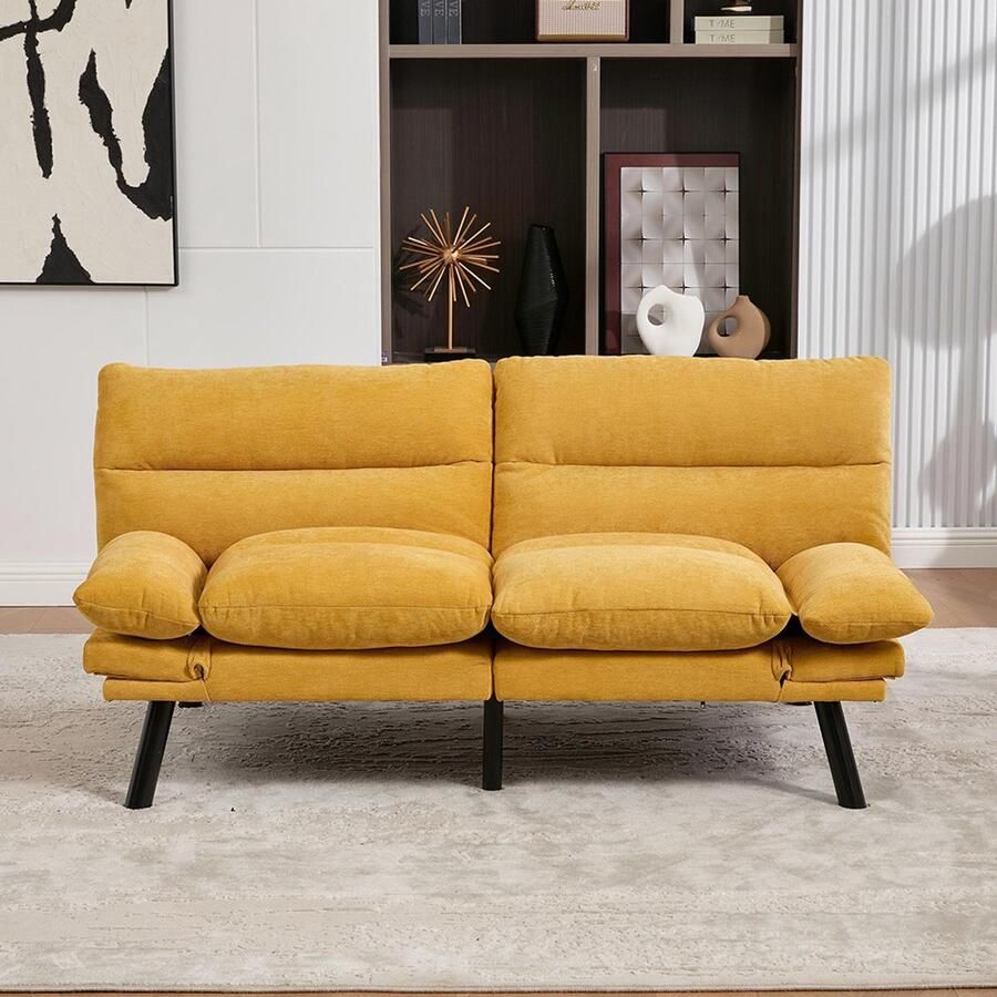 Pugsdrly Moderne tweezitsbank in chenille met ergonomisch ontwerp met ademende zitting verstelbare rugleuning en armleuningen en metalen poten voor optimaal comfort en stabiliteit