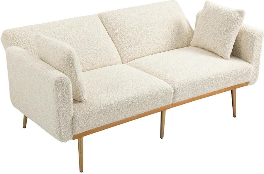 Pugsdrly Moderne tweezitsbank voor de woonkamer tweezitsbank met kussens fluwelen bank met verstelbare rugleuning comfortabele slaapbank met vulling en metalen poten voor kleine ruimtes wit