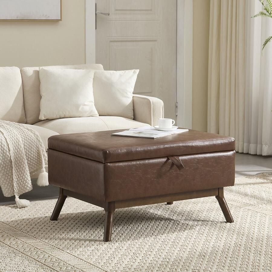 Pugsdrly Moderne vierkante opbergbank in mid-century stijl gemonteerd geschikt voor de woonkamer hal en familiekamer te gebruiken als salontafel voetenbank of schoenenbank