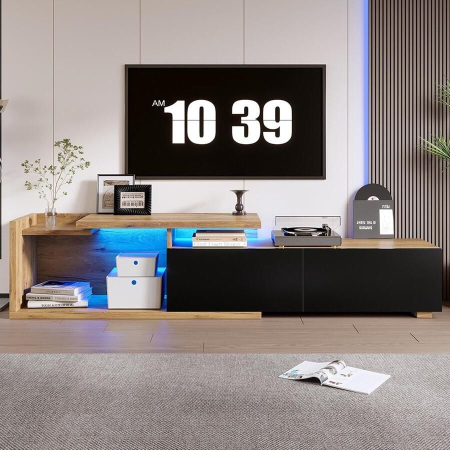 Pugsdrly Modulair tv-meubel met verrijdbare module en ledverlichting: flexibel 2-in-1-ontwerp individueel combineerbaar uitschuifbaar tot 2 m voor maximale flexibiliteit en optimale opbergruimte
