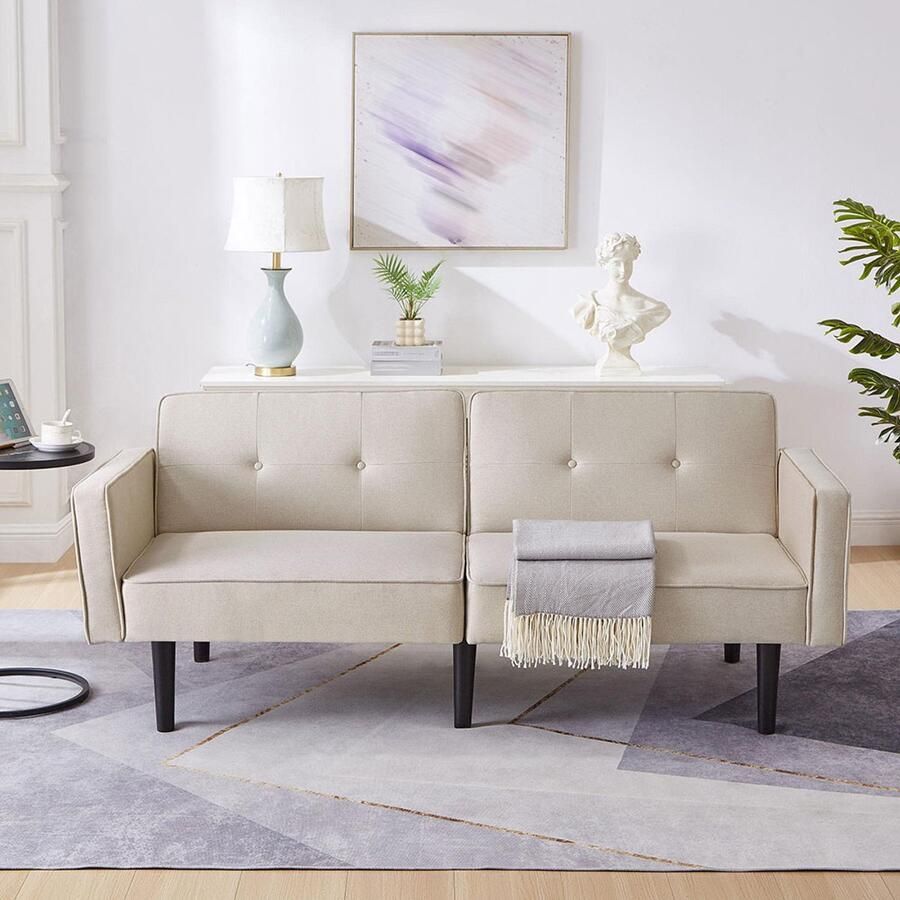 Pugsdrly [Multifunctionele en verstelbare slaapbank] 2-in-1 slaapbank tweezitsbank onafhankelijk verstelbare rugleuningen met slaapfunctie katoen en linnen schuim met hoge dichtheid