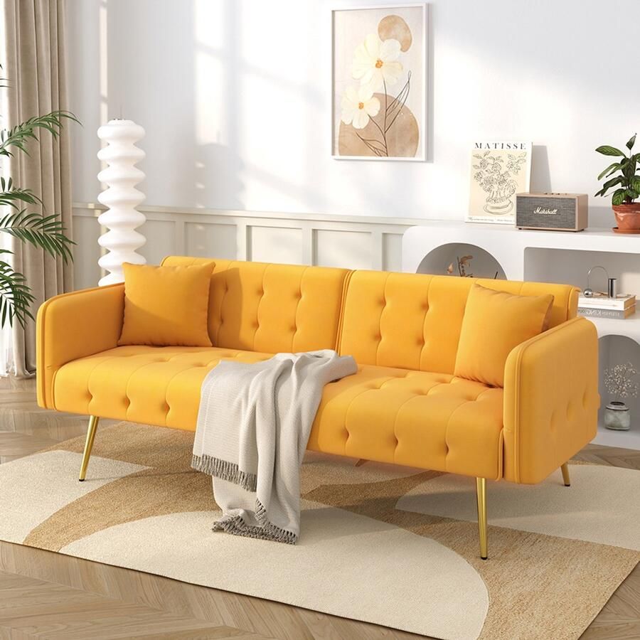 Pugsdrly Multifunctionele slaapbank voor twee personen met slaapfunctie verstelbare rugleuning + armleuningen in verschillende standen. Moderne opklapbare slaapbank voor in de woonkamer bekleding van fluweel. Royale slaapruimte