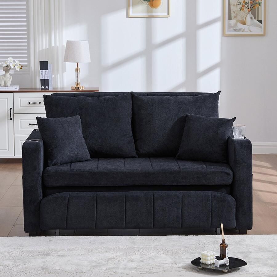 Pugsdrly Multifunctionele stoffen bank Opvouwbare slaapbank Kleine woonkamerbank met twee functies Afneembaar en wasbaar Met opbergtas Met USB-oplaadfunctie Met bekerhouder