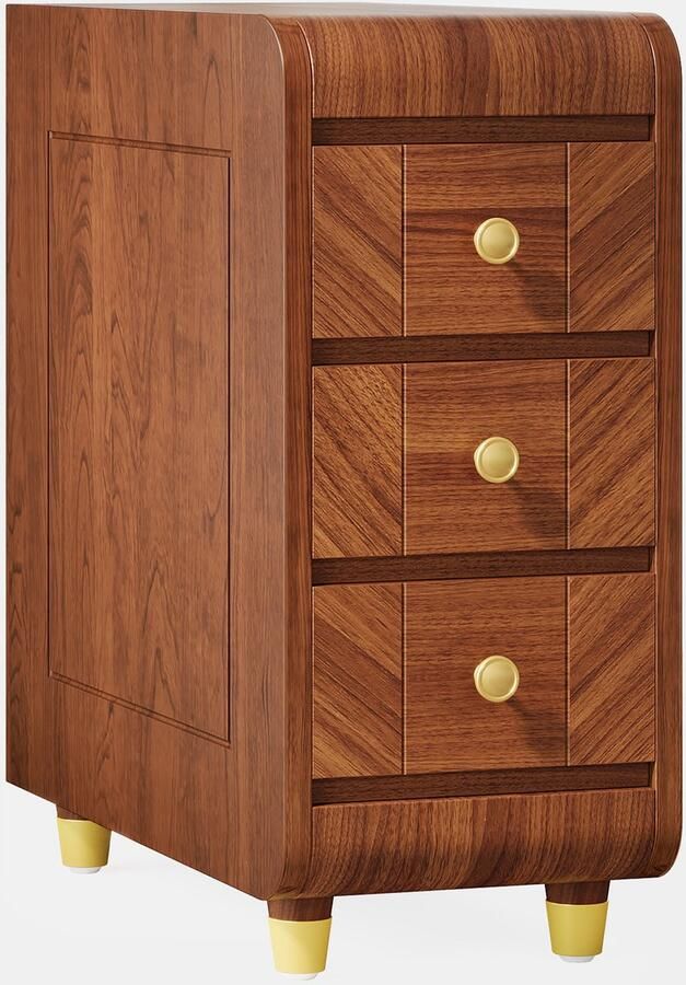 Pugsdrly Nachtkastje met 3 lades bijzettafel met opbergruimte modern nachtkastje salontafel smalle bijzettafel voor kleine ruimtes slaapkamer woonkamer roodbruin 60 × 28 × 65 cm