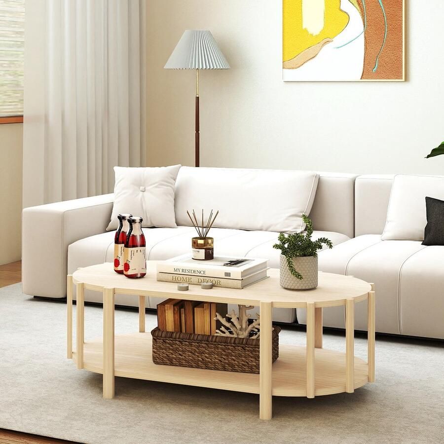 Pugsdrly Ovale Salontafel 119 cm Met Opbergruimte Natuurlijke Houtkleur Modern