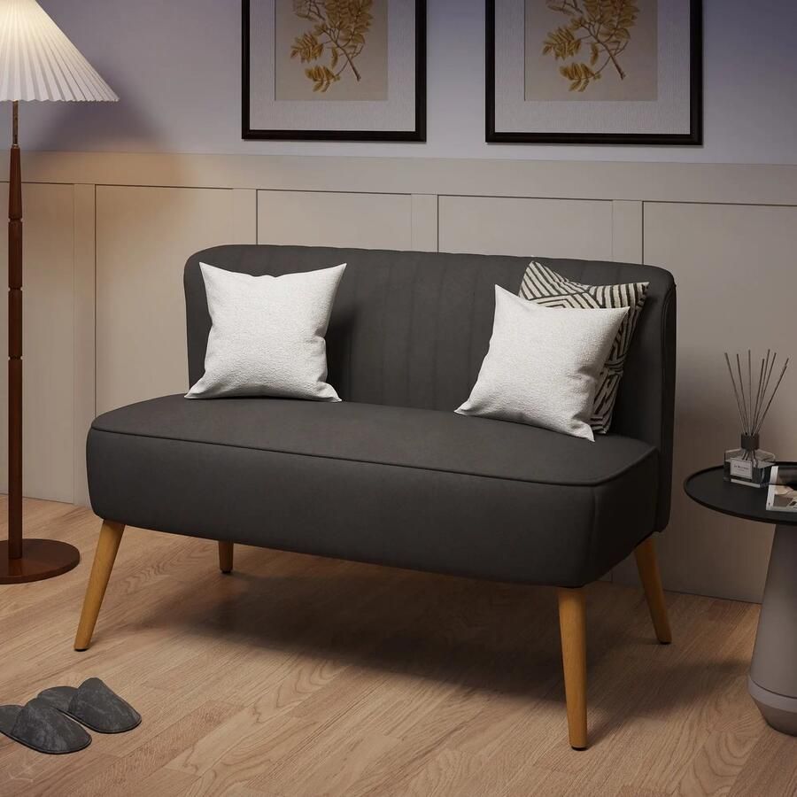 Pugsdrly Retro design bank 2-zitsbank houten poten 117 cm x 56 5 cm x 77 cm donkergrijs