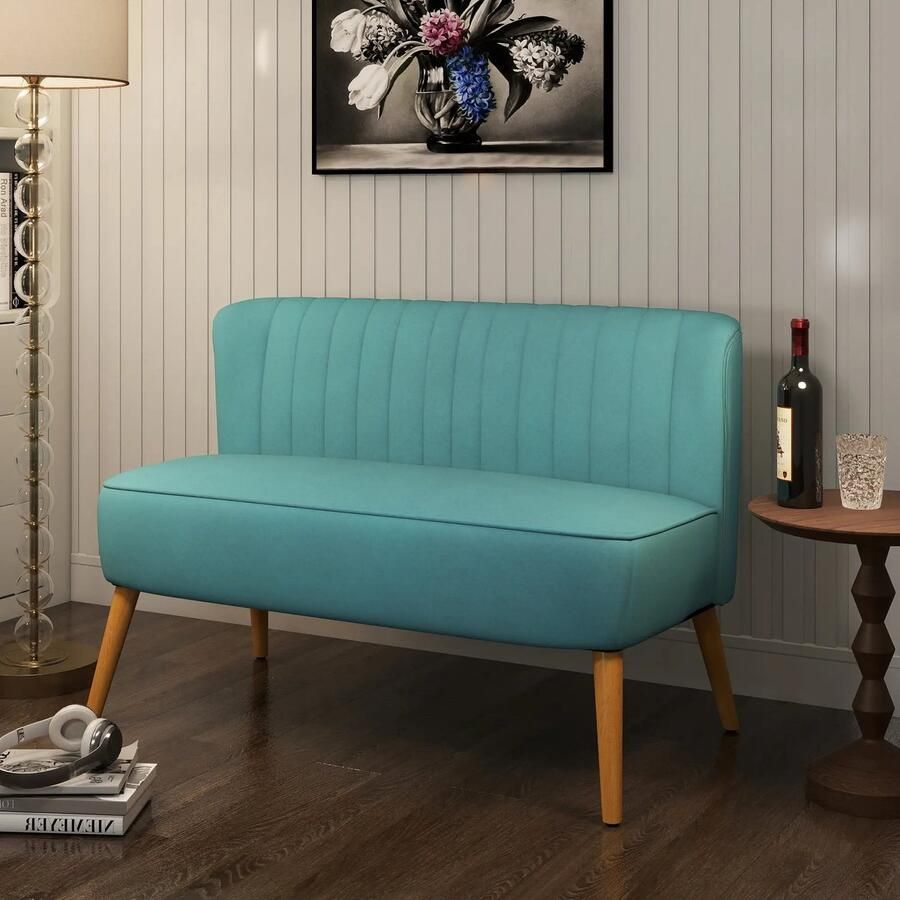 Pugsdrly Retro design bank 2-zitsbank houten poten 117 cm x 56 5 cm x 77 cm groen