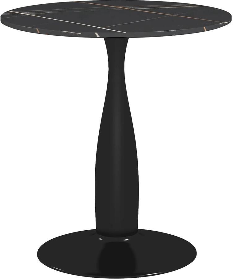 Pugsdrly ronde eettafel gepoedercoat staal MDF met melamine antislipvoetjes 70 x 74 cm zwart