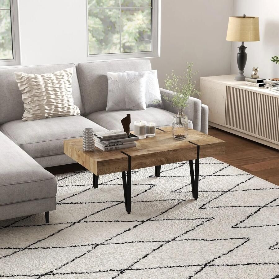 Pugsdrly Salontafel in industrieel design 105 cm x 60 cm x 42 cm zwart + bruin