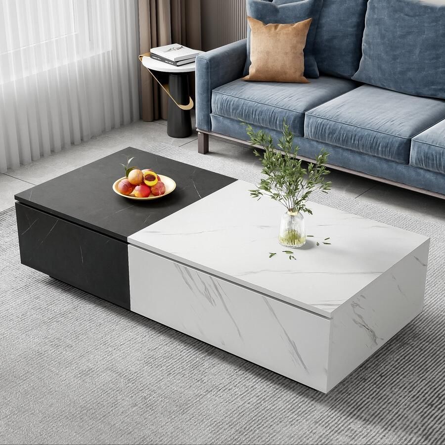 Pugsdrly Salontafel marmerlook fineer ontwerp met twee kastdeuren