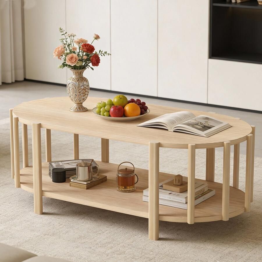 Pugsdrly Salontafel Ovale vorm Multifunctioneel Modern ontwerp met opbergruimte Houten salontafel voor de woonkamer of hal - Foto 2