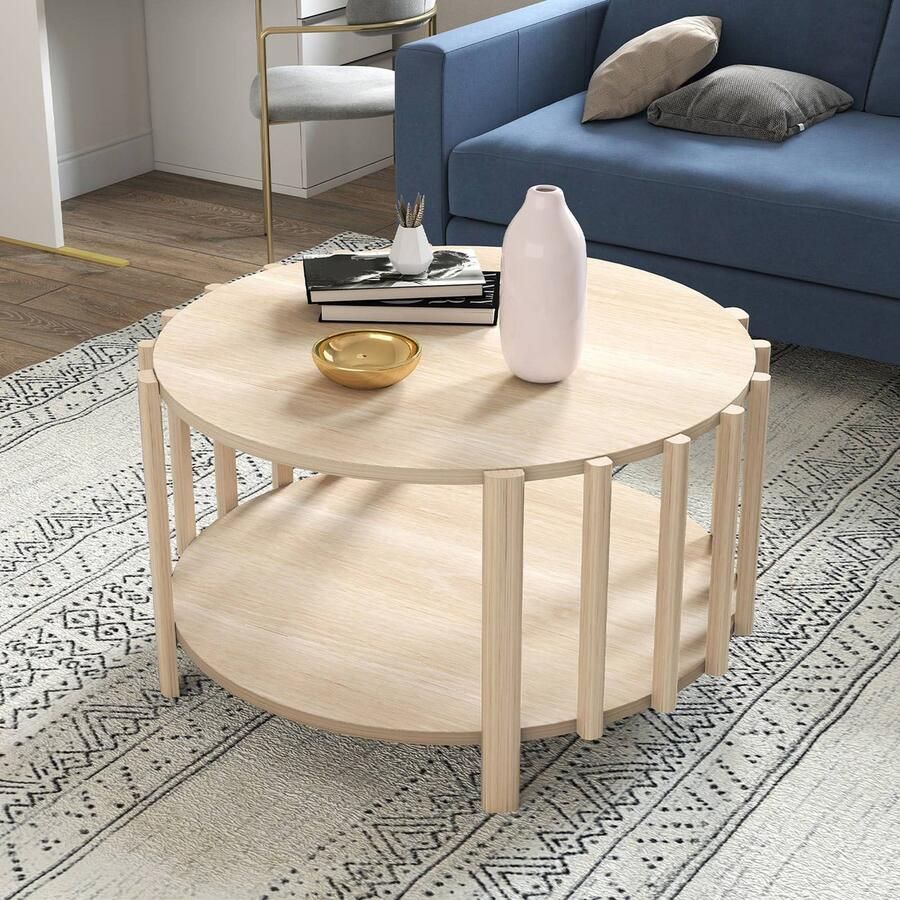 Pugsdrly Salontafel Ronde Scandinavische stijl Natuurlijke Houtkleur