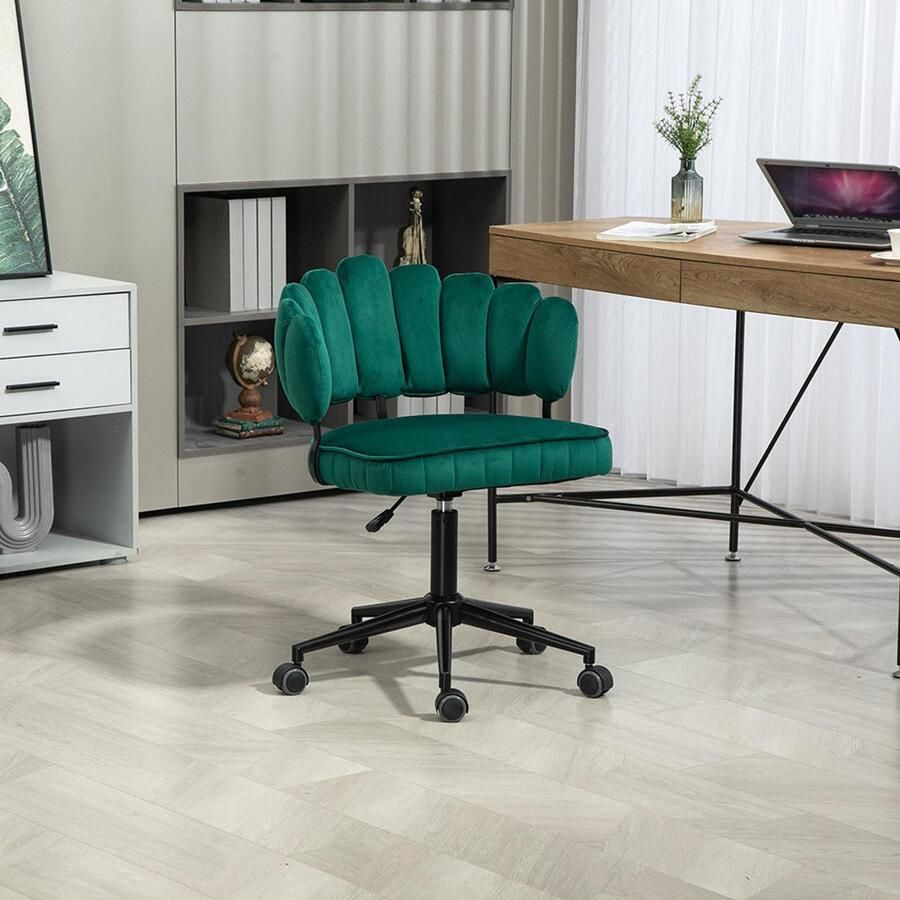 Pugsdrly Samtweicher bureaustoel 360° draaibaar hoogteverstelling met één druk op de knop ontwerp met lendensteun handgevlochten rugleuning fauteuil met stabiel onderstel en 5 wielen unieke esthetiek smaragdgroen