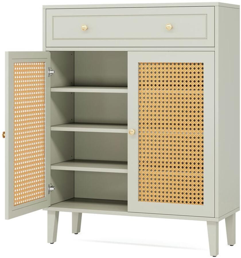 Pugsdrly Schoenenkast met deuren en lades moderne schoenenrek met verstelbare planken voor de hal houten schoenenrek voor de gang woonkamer of slaapkamer