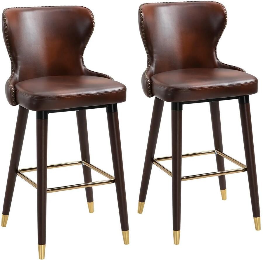 Pugsdrly Set van 2 barkrukken met voetsteun barkruk met rugleuning bistrokruk eetkamerstoel barkruk kunstleer bruin 52 x 53 x 101 cm