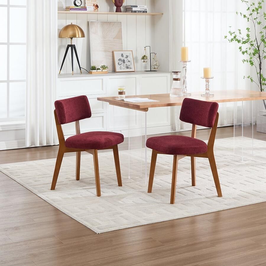 Pugsdrly Set van 2 moderne eetkamerstoelen in mid-century stijl massief houten poten gestoffeerde zitting voor in de keuken eetkamer of kantoor