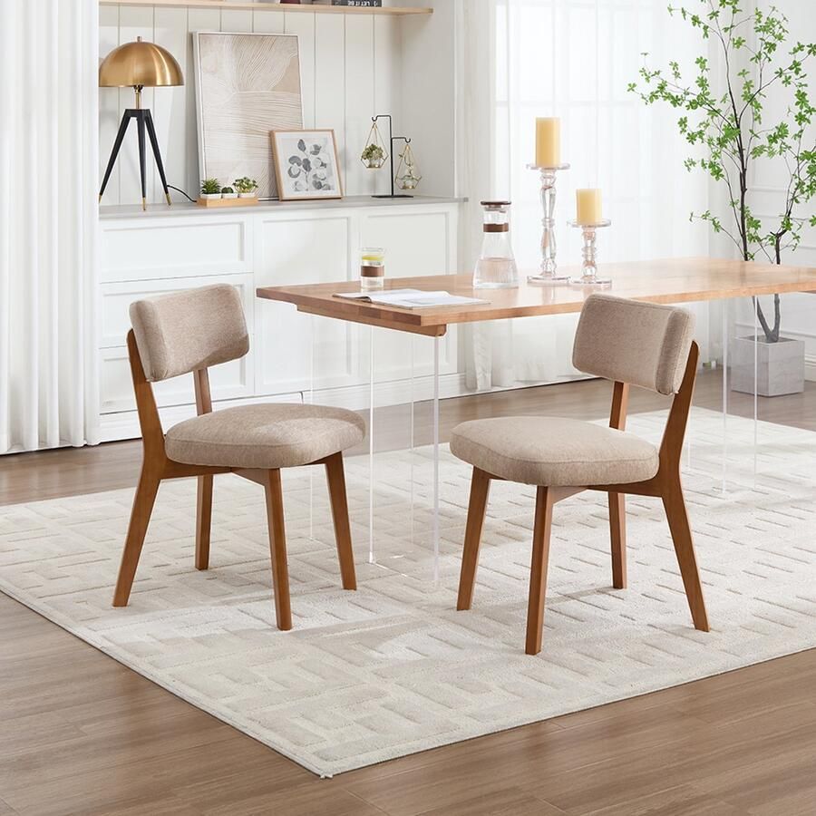 Pugsdrly Set van 2 moderne eetkamerstoelen in mid-century stijl massief houten poten gestoffeerde zitting voor keuken eetkamer of kantoor