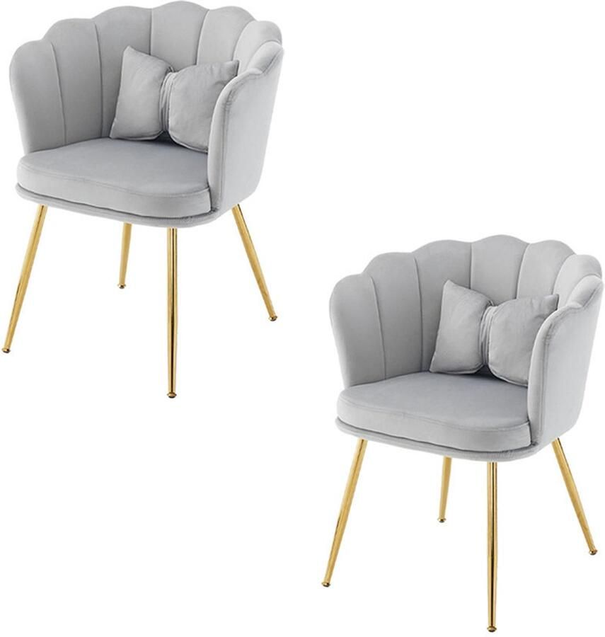 Pugsdrly Set van 2 moderne fluwelen fauteuils badkamerstoelen gestoffeerde stoelen met bloembladvormige rugleuning vergulde metalen poten en vlinderkussens voor de slaapkamer-eetkamer