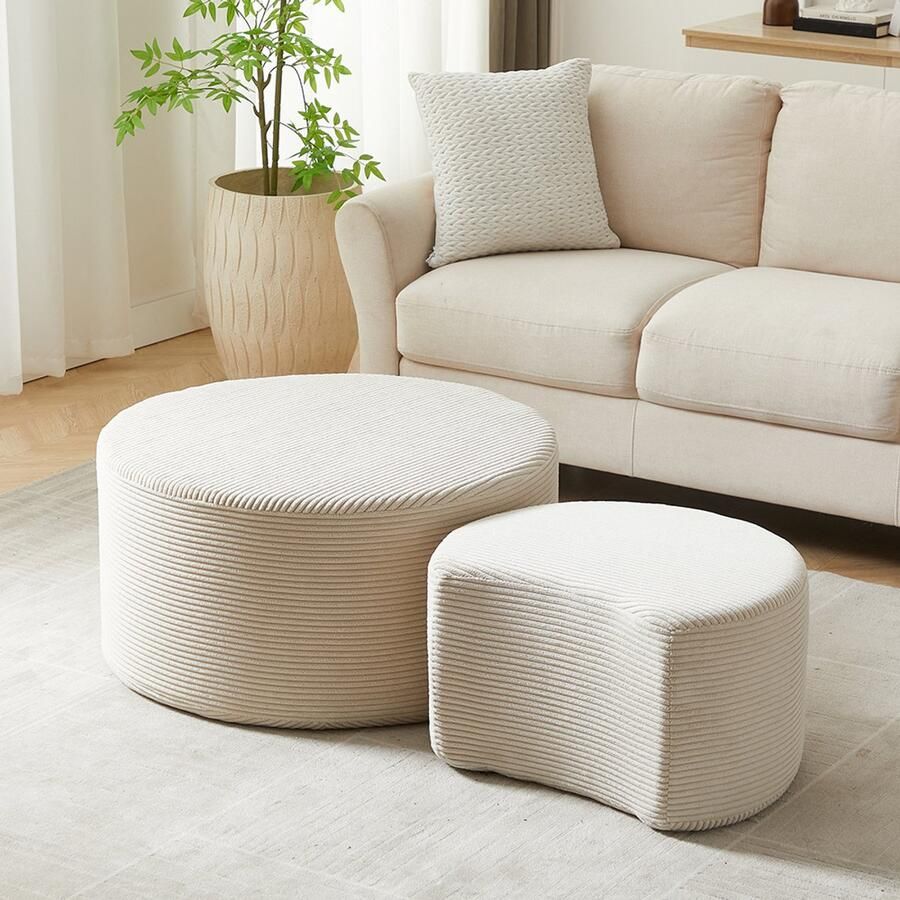 Pugsdrly Set van 2 salontafels ronde gestoffeerde salontafels set van 2 voor de woonkamer moderne ronde salontafel van schuimrubber bijzettafel poef geen montage nodig