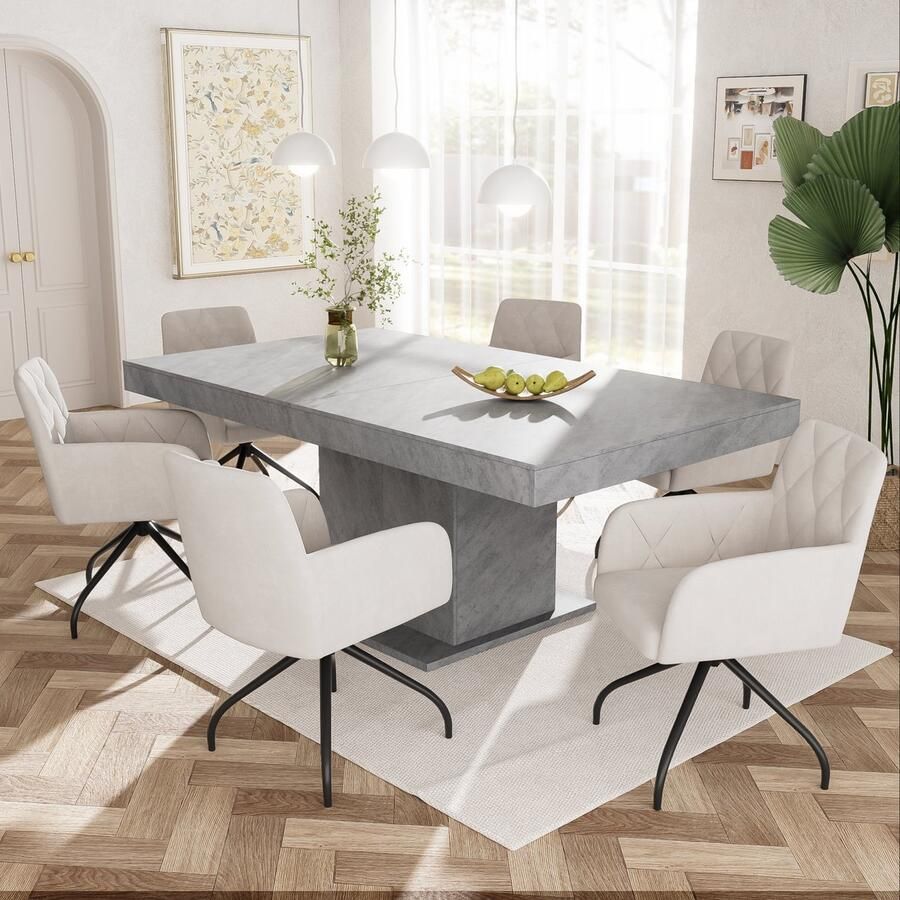 Pugsdrly Set van 6 360° draaibare eetkamerstoelen met ruitpatroon gestoffeerde fauteuil met 4 metalen poten moderne loungestoel woonkamerstoel voor slaapkamer werkkamer lendensteun fluweel beige