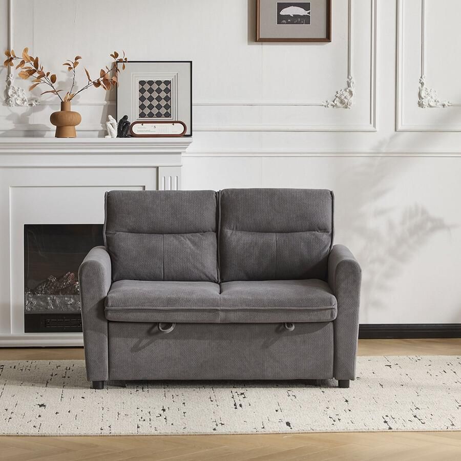 Pugsdrly [Slaapbank met slaapfunctie] Moderne 2-zitsbank Opklapbare slaapbank met slaapfunctie Verstelbare rugleuning Inclusief grote rugkussens Neemt weinig ruimte in beslag voor kleine woonkamers