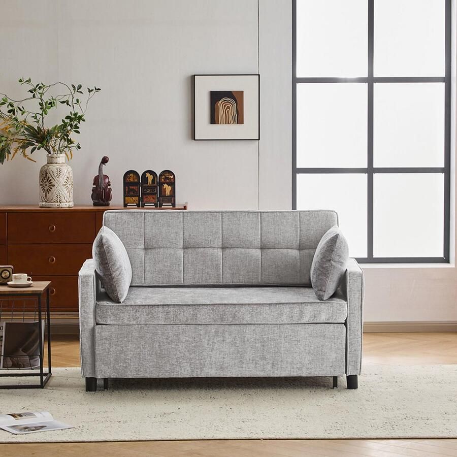 Pugsdrly [Slaapbank met slaapfunctie] Tweezitsbank tweepersoons slaapbank verstelbare rugleuning chenille stof schuim met hoge dichtheid salonbank bank met slaapfunctie