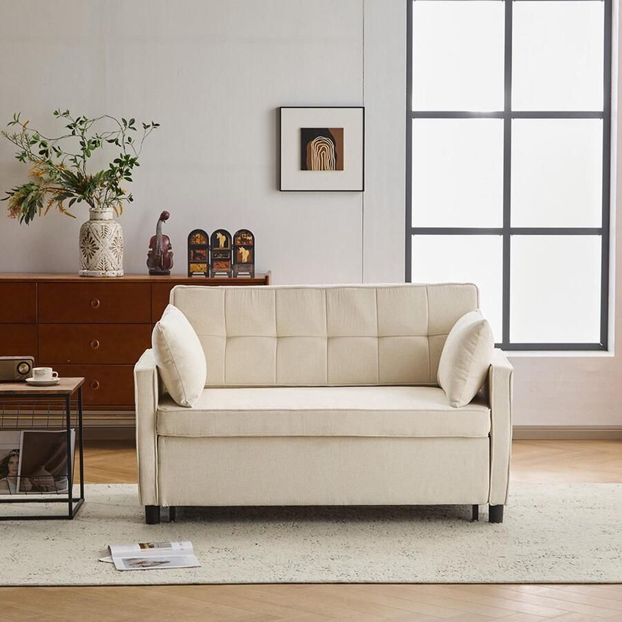 Pugsdrly [Slaapbank met slaapfunctie] Tweezitsbank tweepersoons slaapbank verstelbare rugleuning chenille stof schuim met hoge dichtheid salonbank bank met slaapfunctie