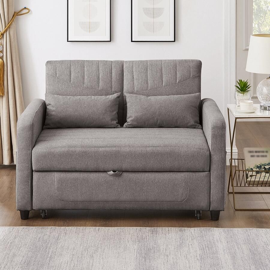 Pugsdrly [Slaapbank] Tweepersoons slaapbank uitschuifbaar ontwerp eenvoudig en modern eigentijdse stijl rugleuning in drie standen verstelbaar ademende katoen- en linnen stof