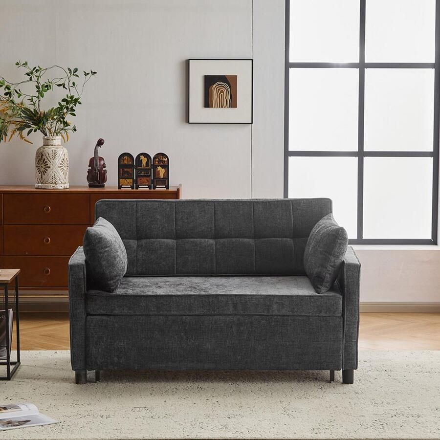 Pugsdrly [Slaapbank] Tweezitsbank tweepersoons slaapbank verstelbare rugleuning chenille stof schuim met hoge dichtheid salonbank bank met slaapfunctie